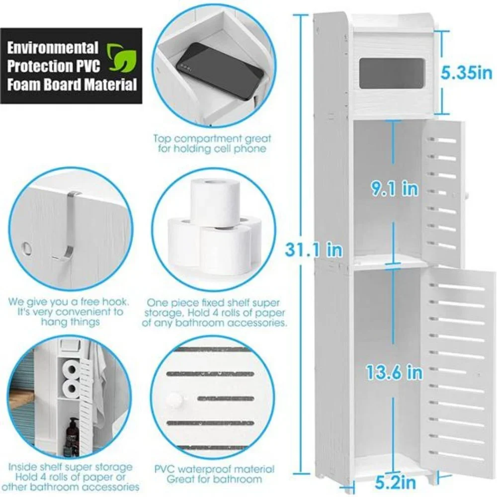 Bathroom Storage Cabinet with 2 Doors and 2 Shelves, W5.9 x D6.2 x H31.5, 4Tier